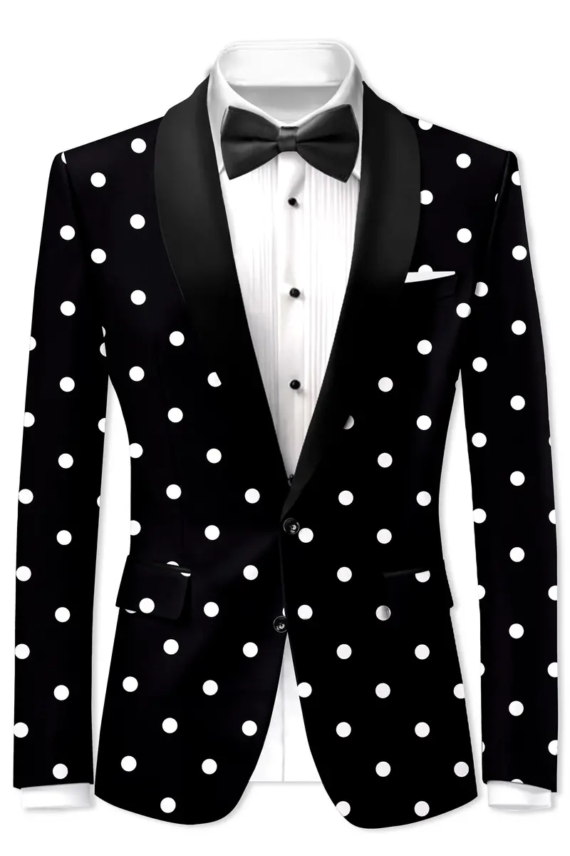 Noirdot-Jade Black Polka Dots Printed Premium Cotton Tuxedo Suit 10