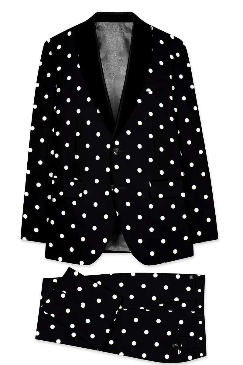 Noirdot-Jade Black Polka Dots Printed Premium Cotton Tuxedo Suit 11