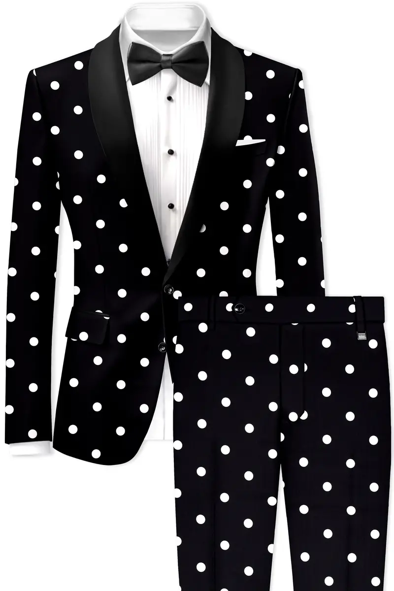Noirdot-Jade Black Polka Dots Printed Premium Cotton Tuxedo Suit 2