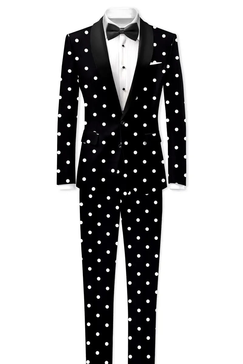 Noirdot-Jade Black Polka Dots Printed Premium Cotton Tuxedo Suit 4