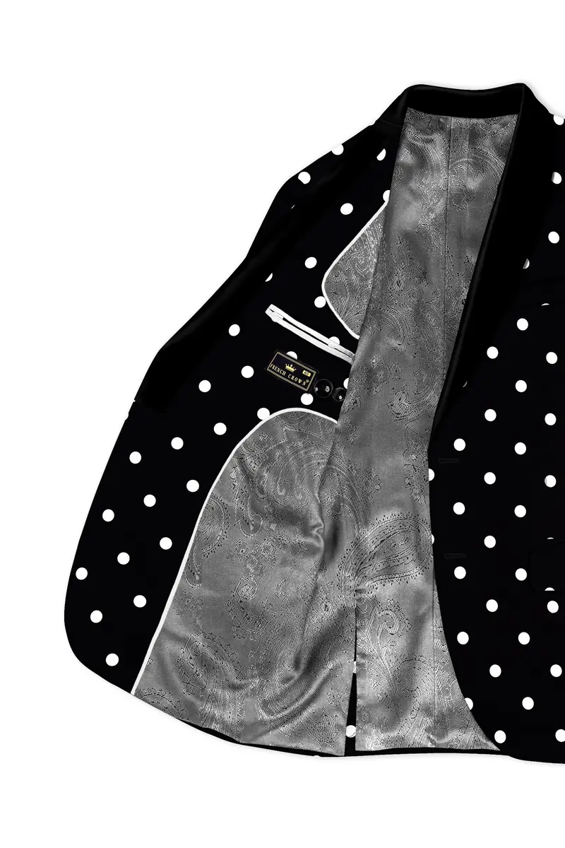 Noirdot-Jade Black Polka Dots Printed Premium Cotton Tuxedo Suit 6