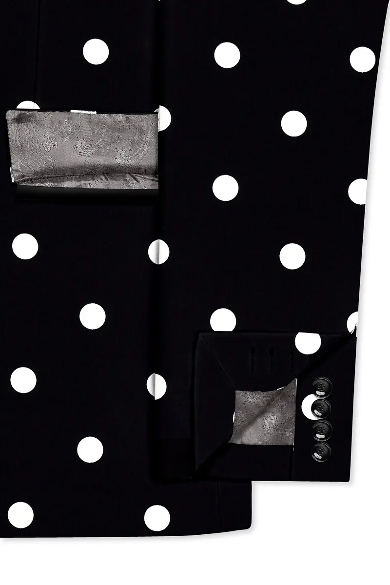 Noirdot-Jade Black Polka Dots Printed Premium Cotton Tuxedo Suit 7