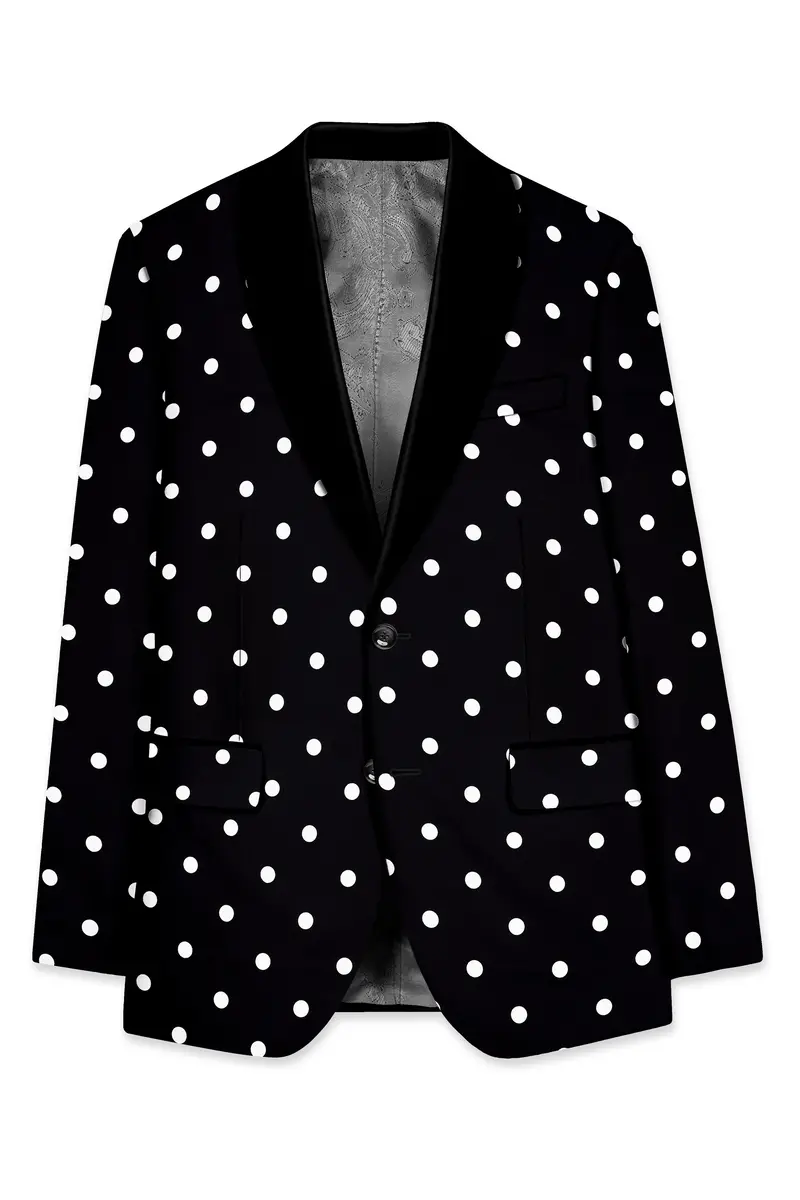 Noirdot-Jade Black Polka Dots Printed Premium Cotton Tuxedo Suit 8