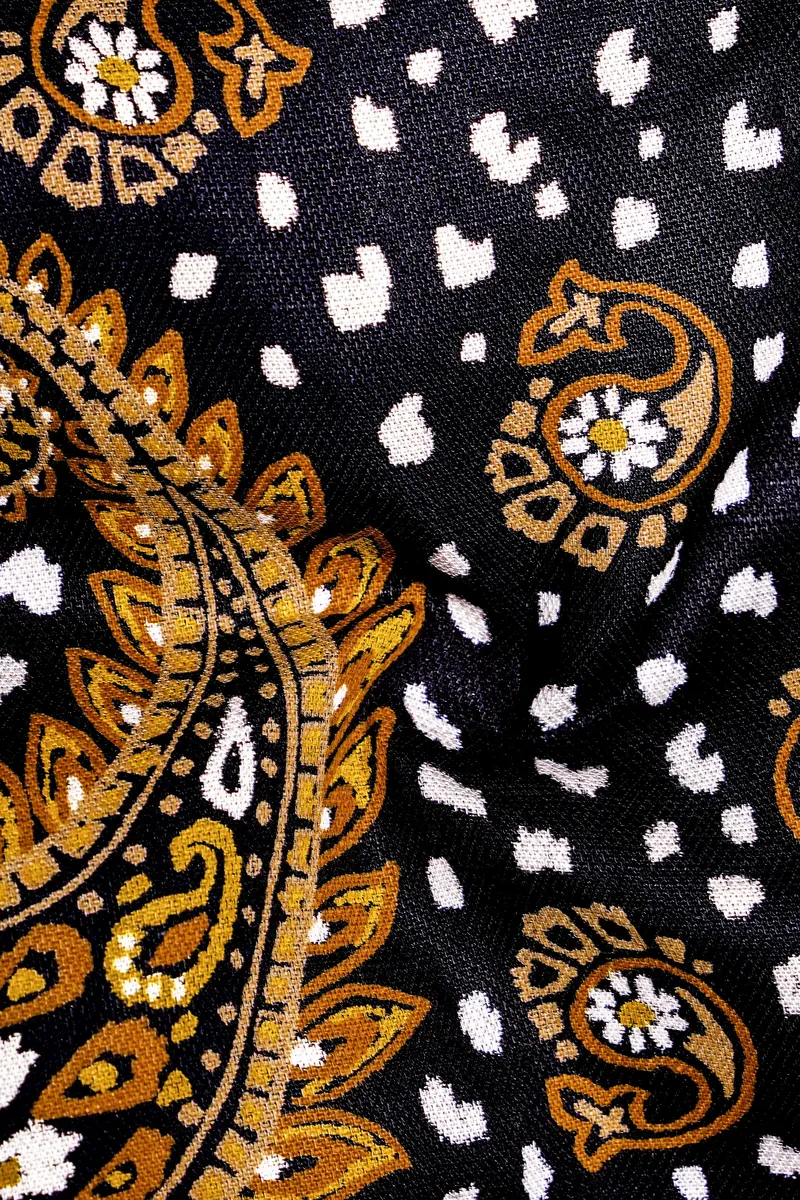 Noirdra-Jade Black And Anzac Yellow Paisleys Printed Oxford Premium Cotton Casual Shirt 3