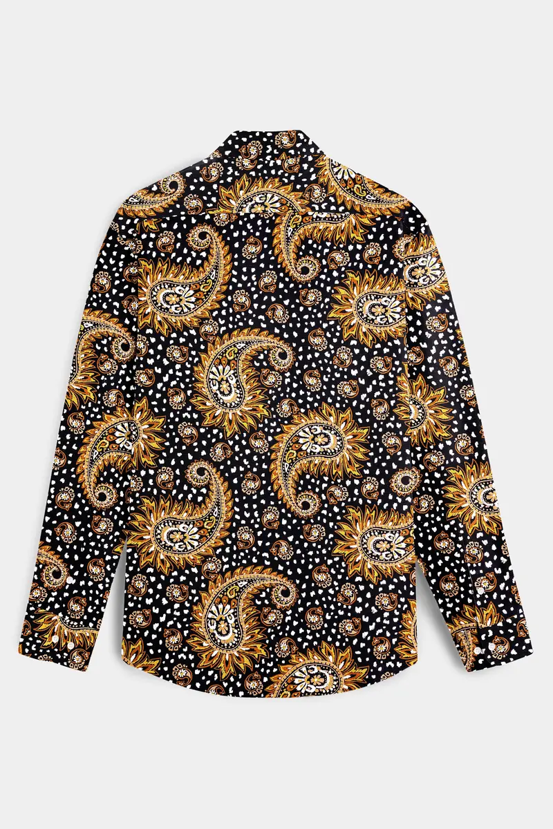 Noirdra-Jade Black And Anzac Yellow Paisleys Printed Oxford Premium Cotton Casual Shirt 7