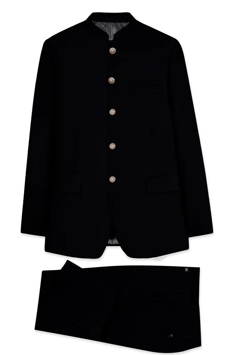 Noirex-Korean Black (The Best Black We Have) 4-Way Stretch Wrinkle-Free Bandhgala Suit 10