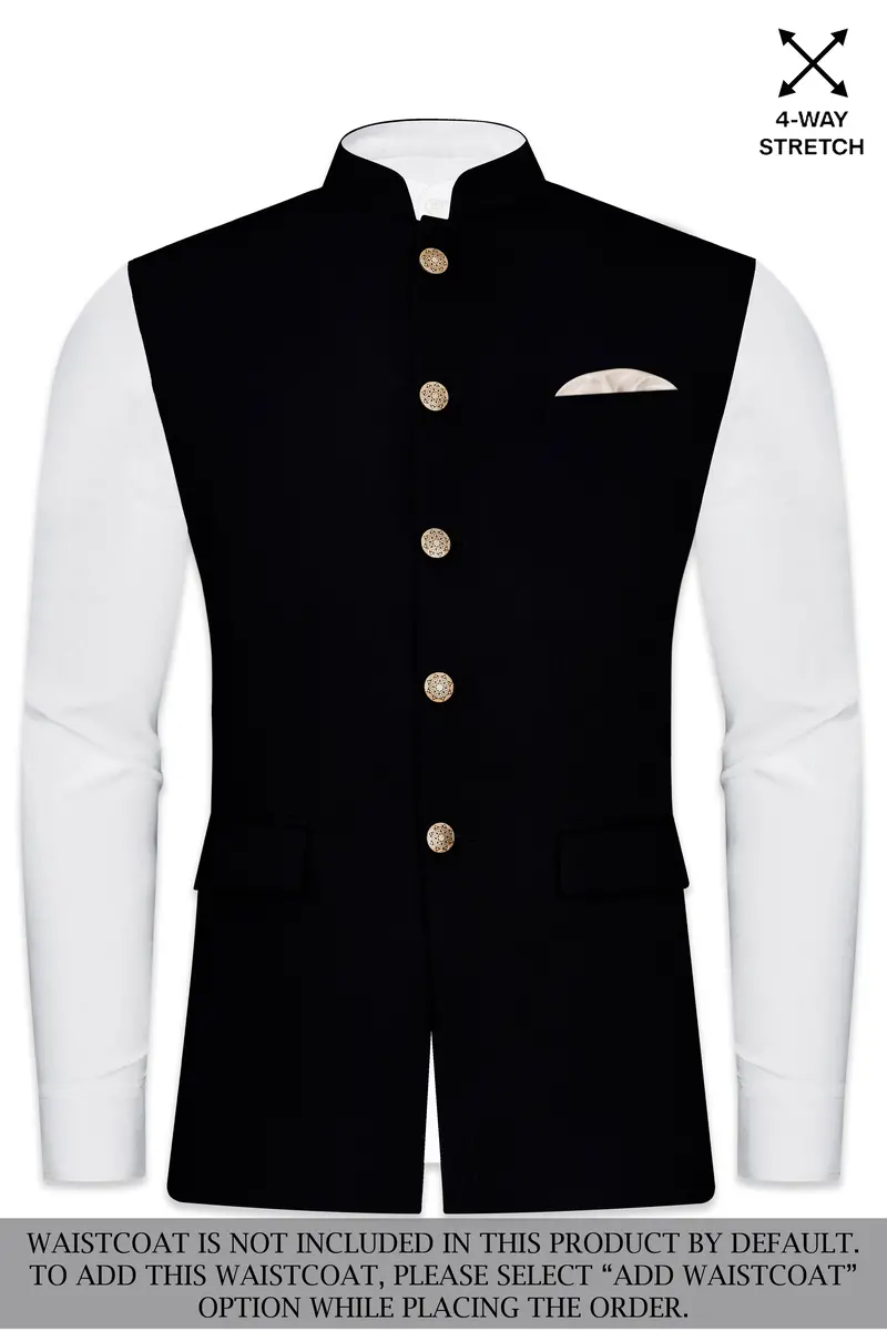 Noirex-Korean Black (The Best Black We Have) 4-Way Stretch Wrinkle-Free Bandhgala Suit 15
