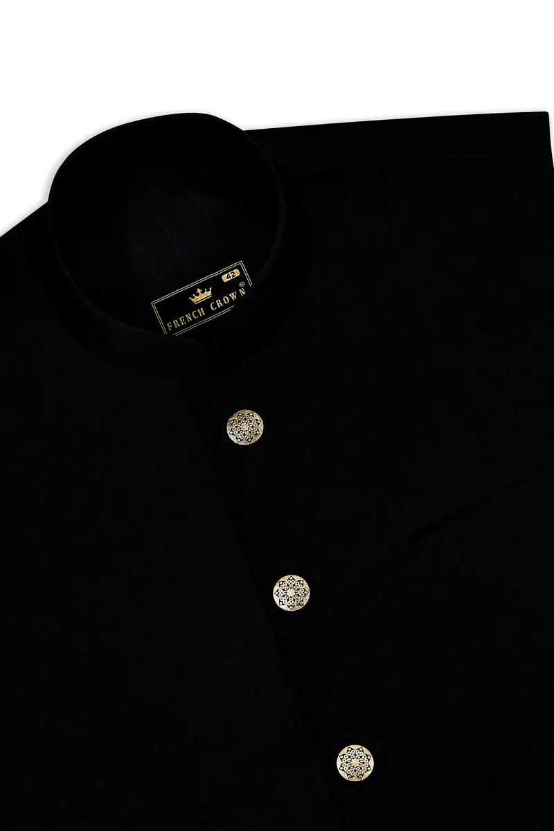 Noirex-Korean Black (The Best Black We Have) 4-Way Stretch Wrinkle-Free Bandhgala Suit 17