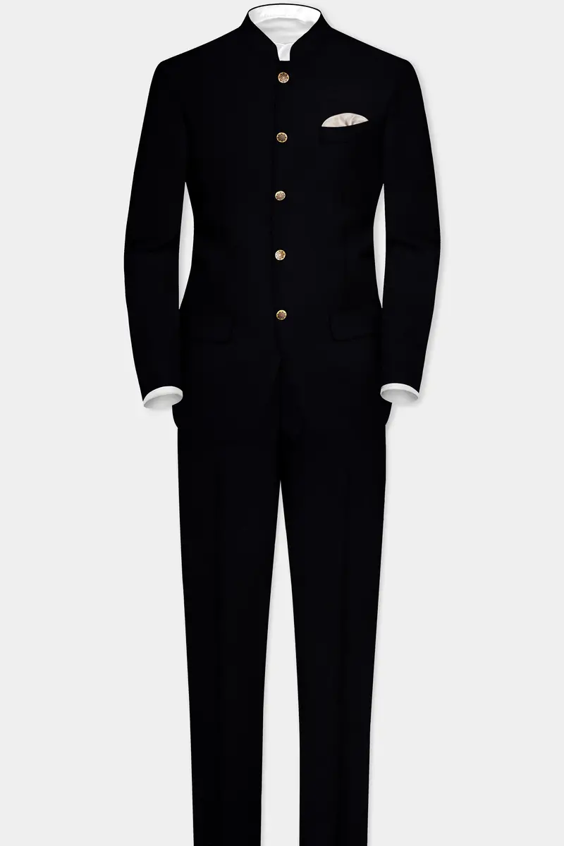 Noirex-Korean Black (The Best Black We Have) 4-Way Stretch Wrinkle-Free Bandhgala Suit 4
