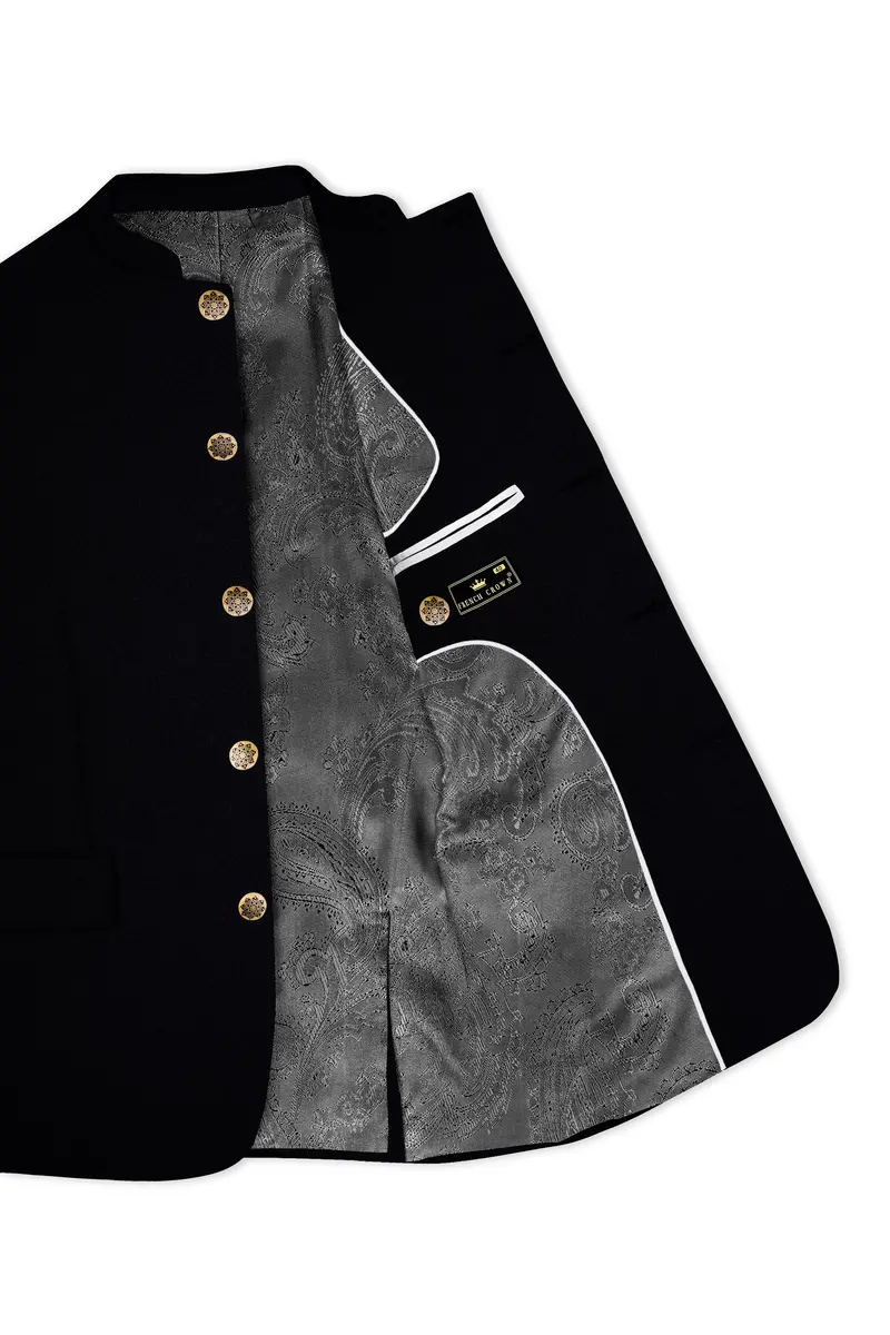 Noirex-Korean Black (The Best Black We Have) 4-Way Stretch Wrinkle-Free Bandhgala Suit 5