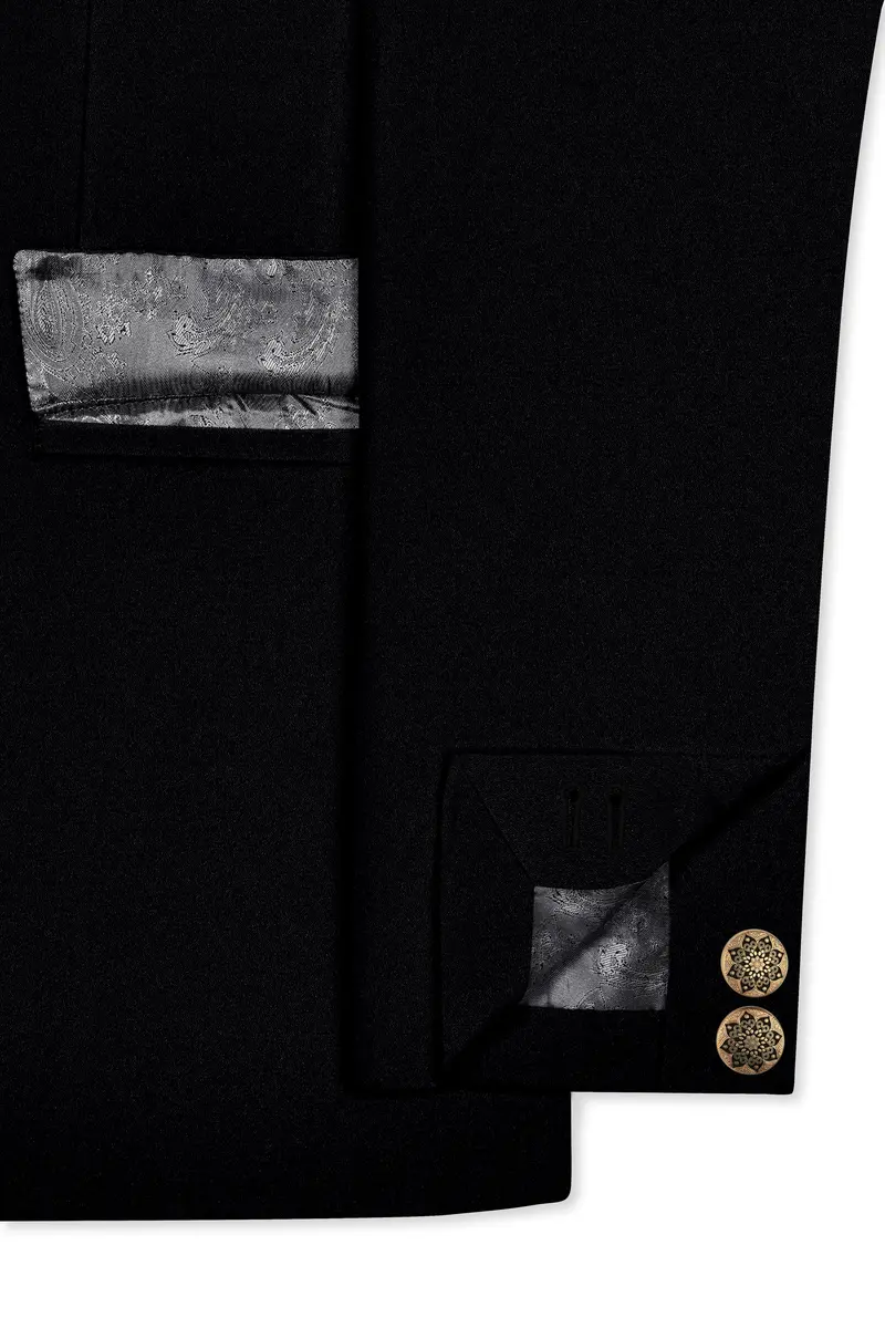 Noirex-Korean Black (The Best Black We Have) 4-Way Stretch Wrinkle-Free Bandhgala Suit 6