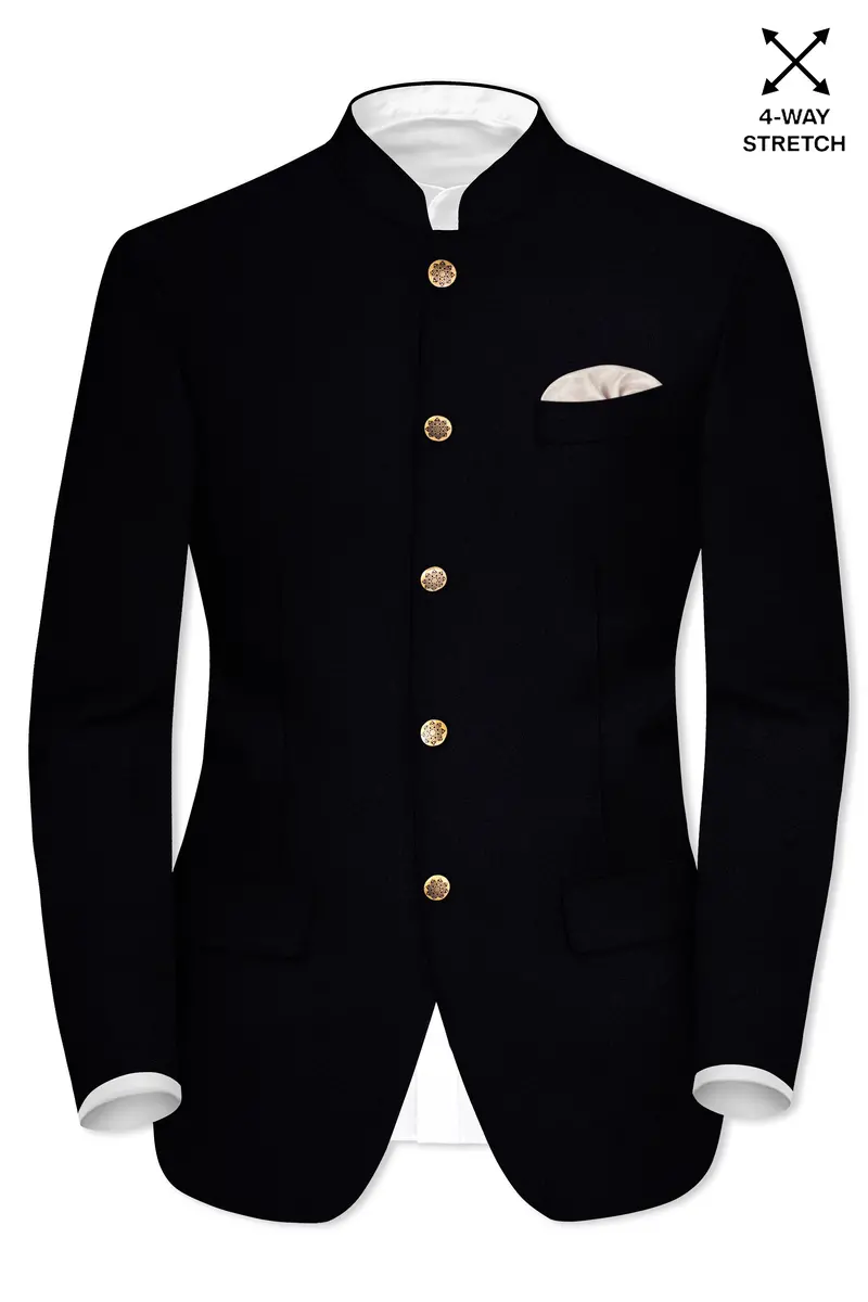 Noirex-Korean Black (The Best Black We Have) 4-Way Stretch Wrinkle-Free Bandhgala Suit 9