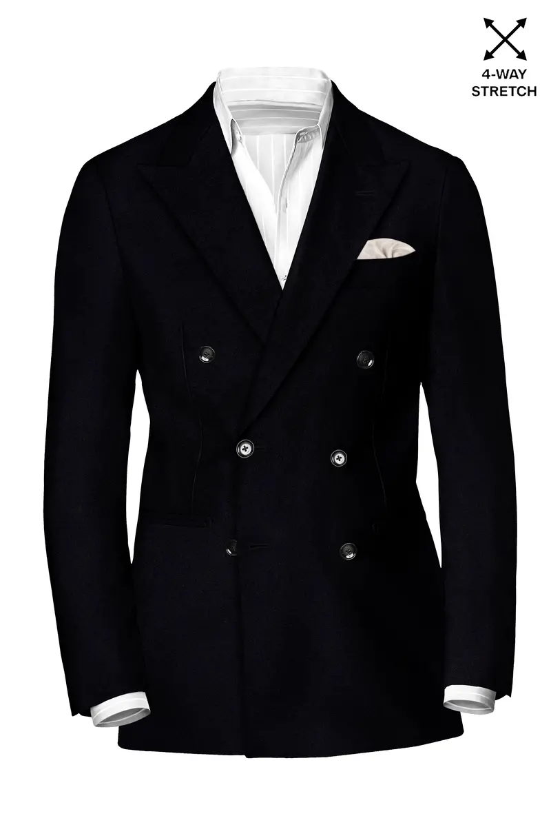 Noirex-Korean Black (The Best Black We Have) 4-Way Stretch Wrinkle-Free Double Breasted Blazer 2