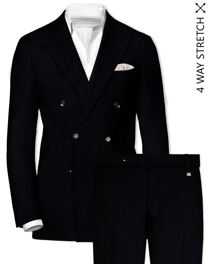 Noirex-Korean Black (The Best Black We Have) 4-Way Stretch Wrinkle-Free Double Breasted Suit 1