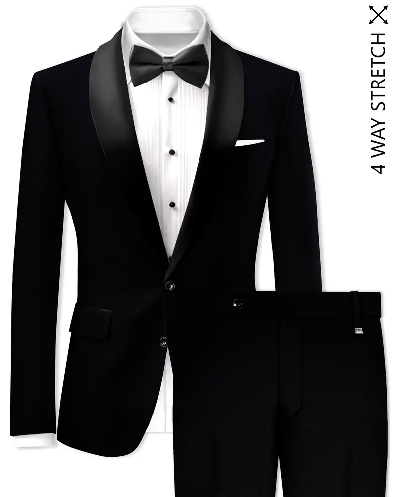 Noirex-Korean Black (The Best Black We Have) 4-Way Stretch Wrinkle-Free Tuxedo Designer Suit 1