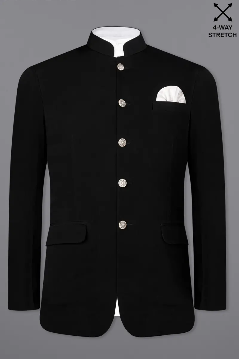 Noirex-Korean Black (The Best Black We Have) Bandhgala 4-Way Stretch Wrinkle-Free Blazer 2