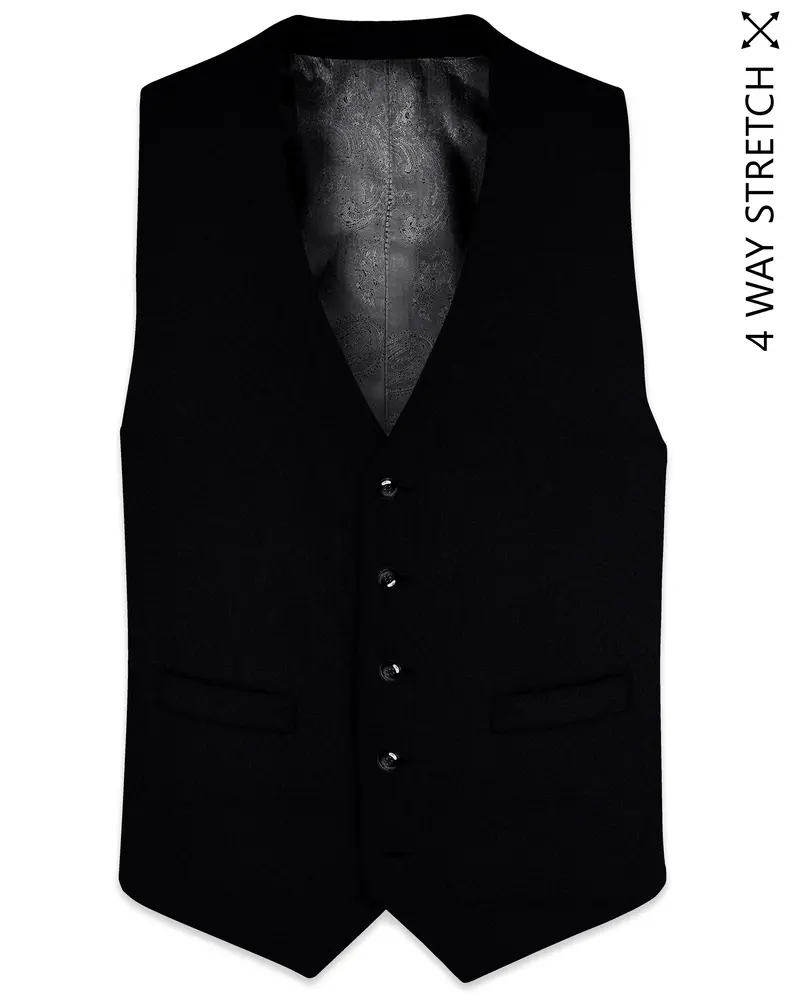 Noirex-Korean Black ( The Best Black We Have ) Designer 4-Way Stretch Wrinkle-Free Waistcoat 1