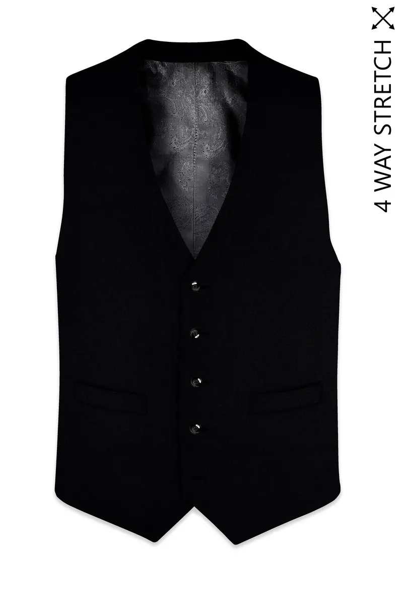 Noirex-Korean Black ( The Best Black We Have ) Designer 4-Way Stretch Wrinkle-Free Waistcoat 2