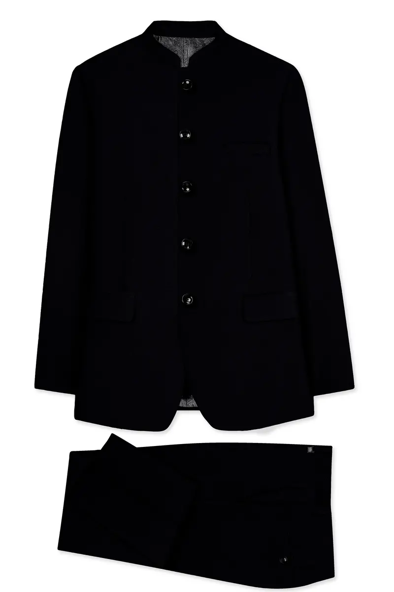 Noirex-Korean Black (The Best Black We Have) Wool Rich Bandhgala Slight Stretch Suit 10