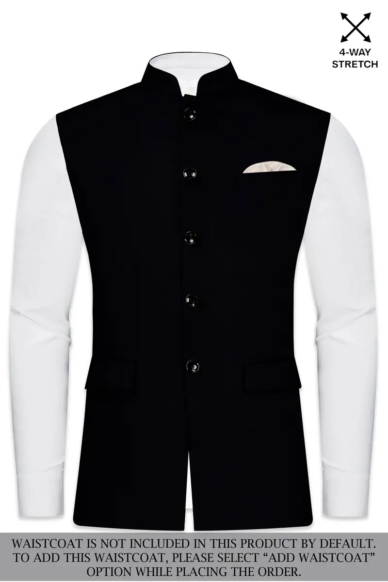 Noirex-Korean Black (The Best Black We Have) Wool Rich Bandhgala Slight Stretch Suit 15