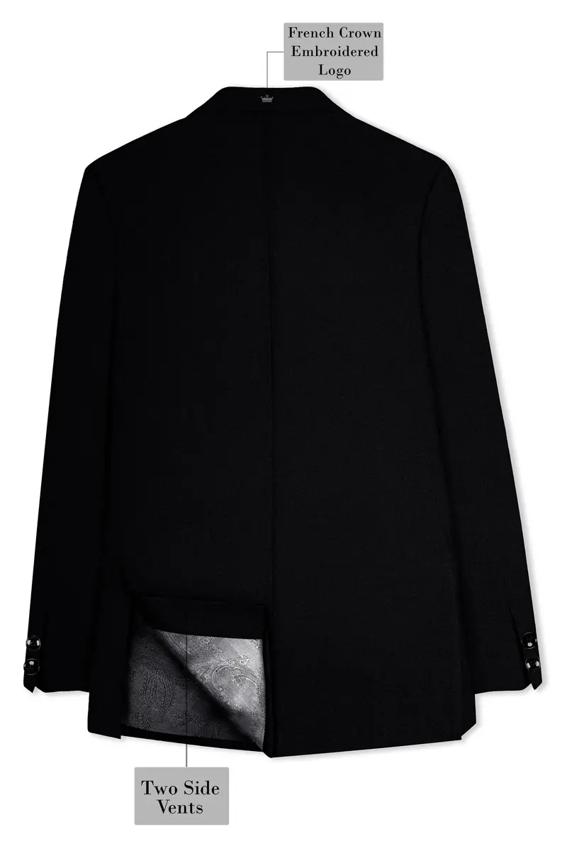 Noirex-Korean Black (The Best Black We Have) Wool Rich Cross Placket Bandhgala Slight Stretch Blazer 7