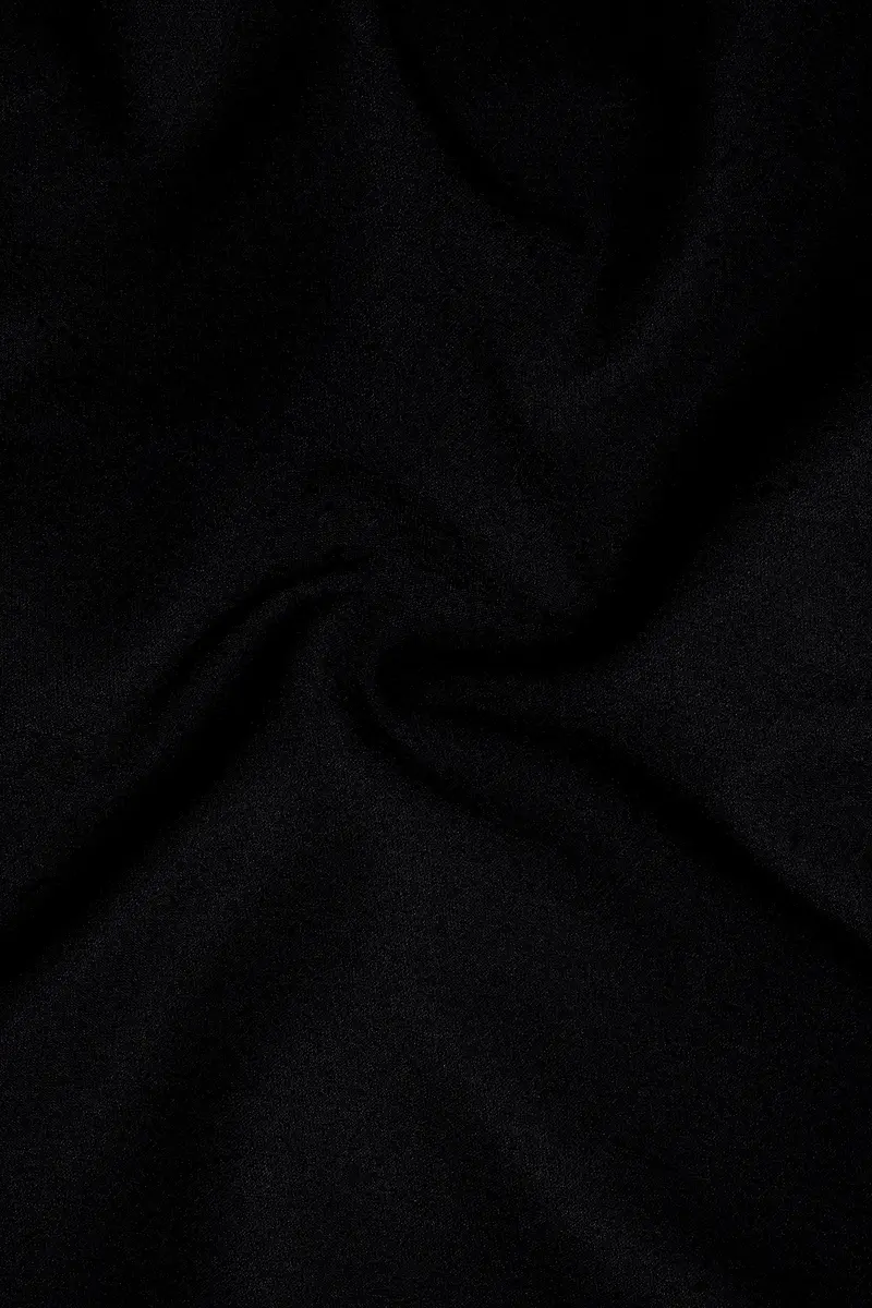 Noirex-Korean Black (The Best Black We Have) Wool Rich Cross Placket Bandhgala Slight Stretch Suit 3