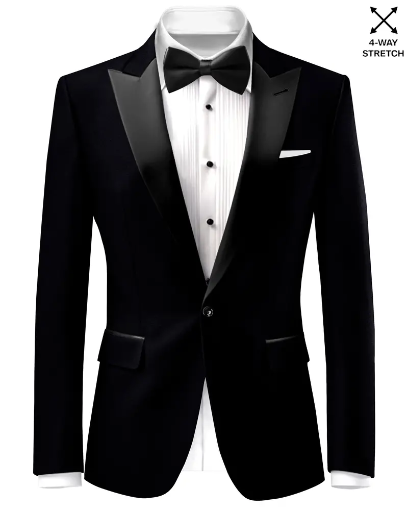 Noirex-Korean Black (The Best Black We Have) Wool Rich Peak Lapel Tuxedo Slight Stretch Blazer 1