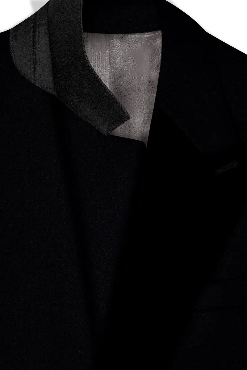 Noirex-Korean Black (The Best Black We Have) Wool Rich Peak Lapel Tuxedo Slight Stretch Blazer 4