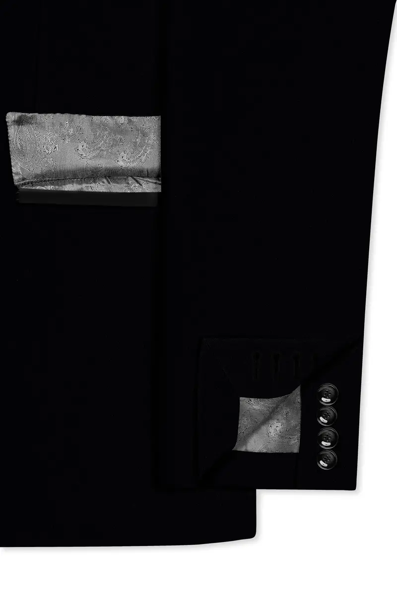 Noirex-Korean Black (The Best Black We Have) Wool Rich Peak Lapel Tuxedo Slight Stretch Blazer 5
