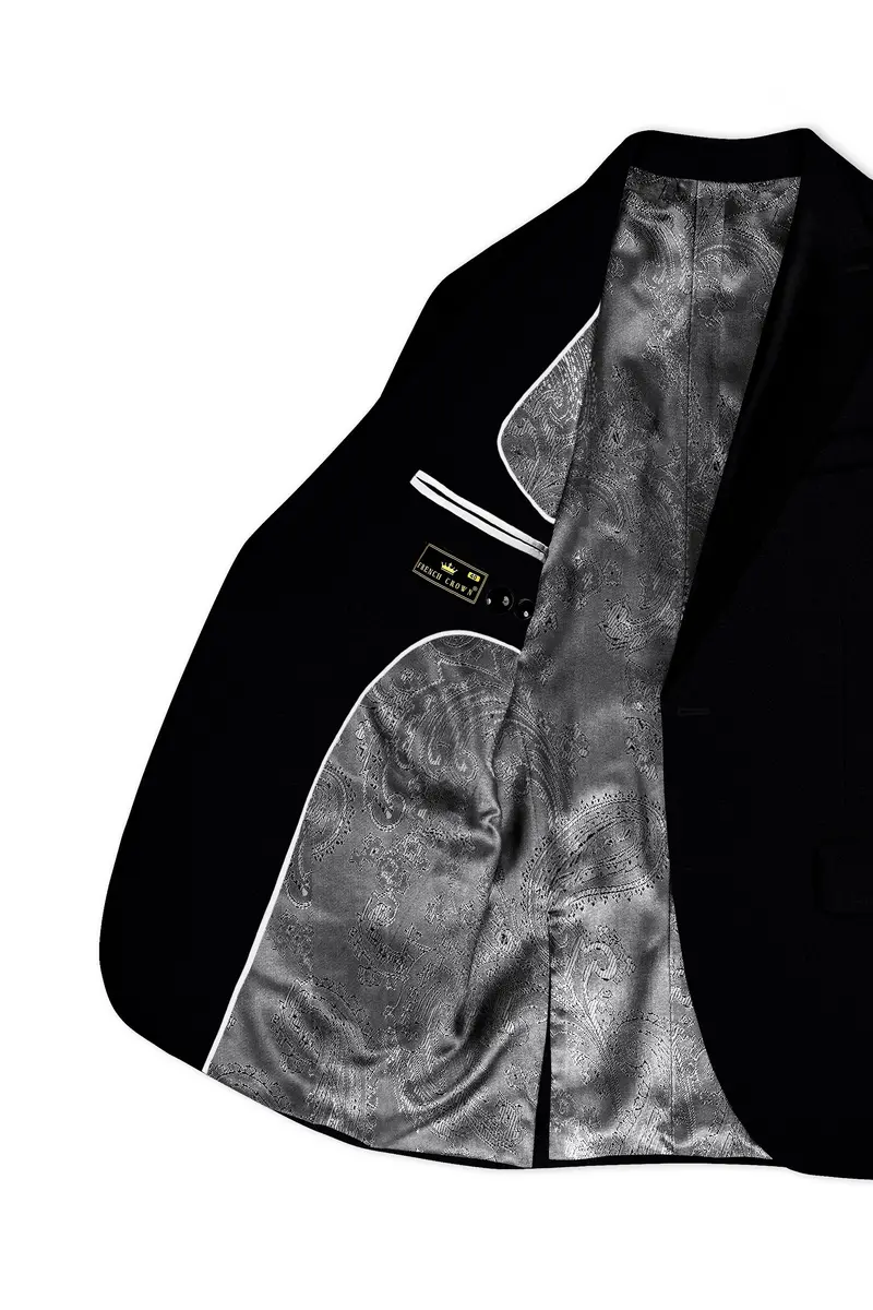 Noirex-Korean Black (The Best Black We Have) Wool Rich Peak Lapel Tuxedo Slight Stretch Blazer 6
