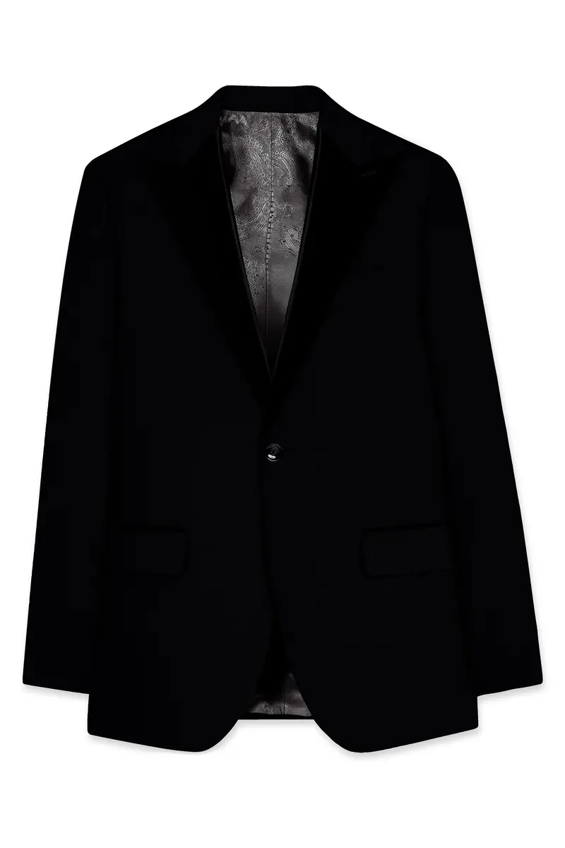 Noirex-Korean Black (The Best Black We Have) Wool Rich Peak Lapel Tuxedo Slight Stretch Blazer 7
