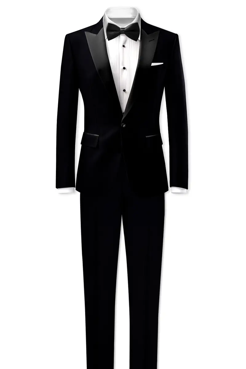 Noirex-Korean Black (The Best Black We Have) Wool Rich Peak Lapel Tuxedo Slight Stretch Blazer 9