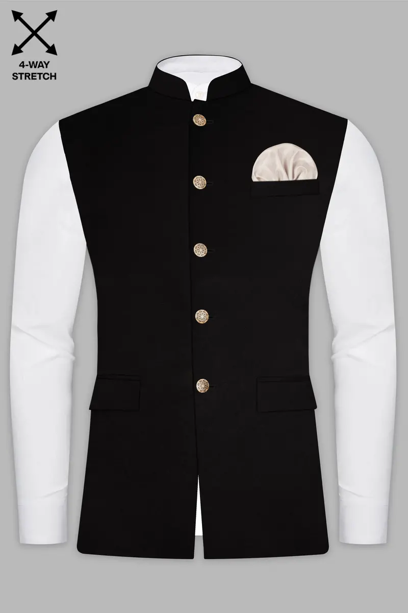 Noirflex-Jade Black 4-Way Stretch Wrinkle-Freetextured Nehru Jacket 2