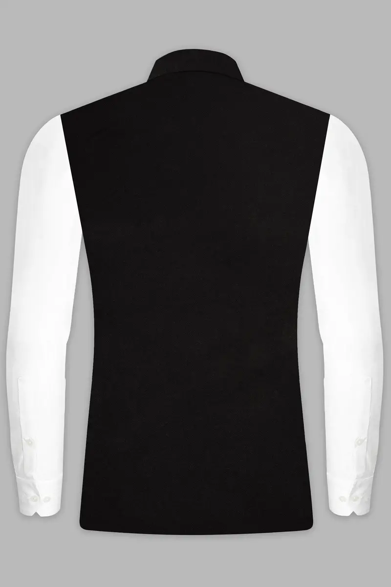 Noirflex-Jade Black 4-Way Stretch Wrinkle-Freetextured Nehru Jacket 4
