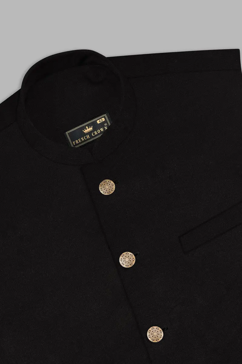 Noirflex-Jade Black 4-Way Stretch Wrinkle-Freetextured Nehru Jacket 5