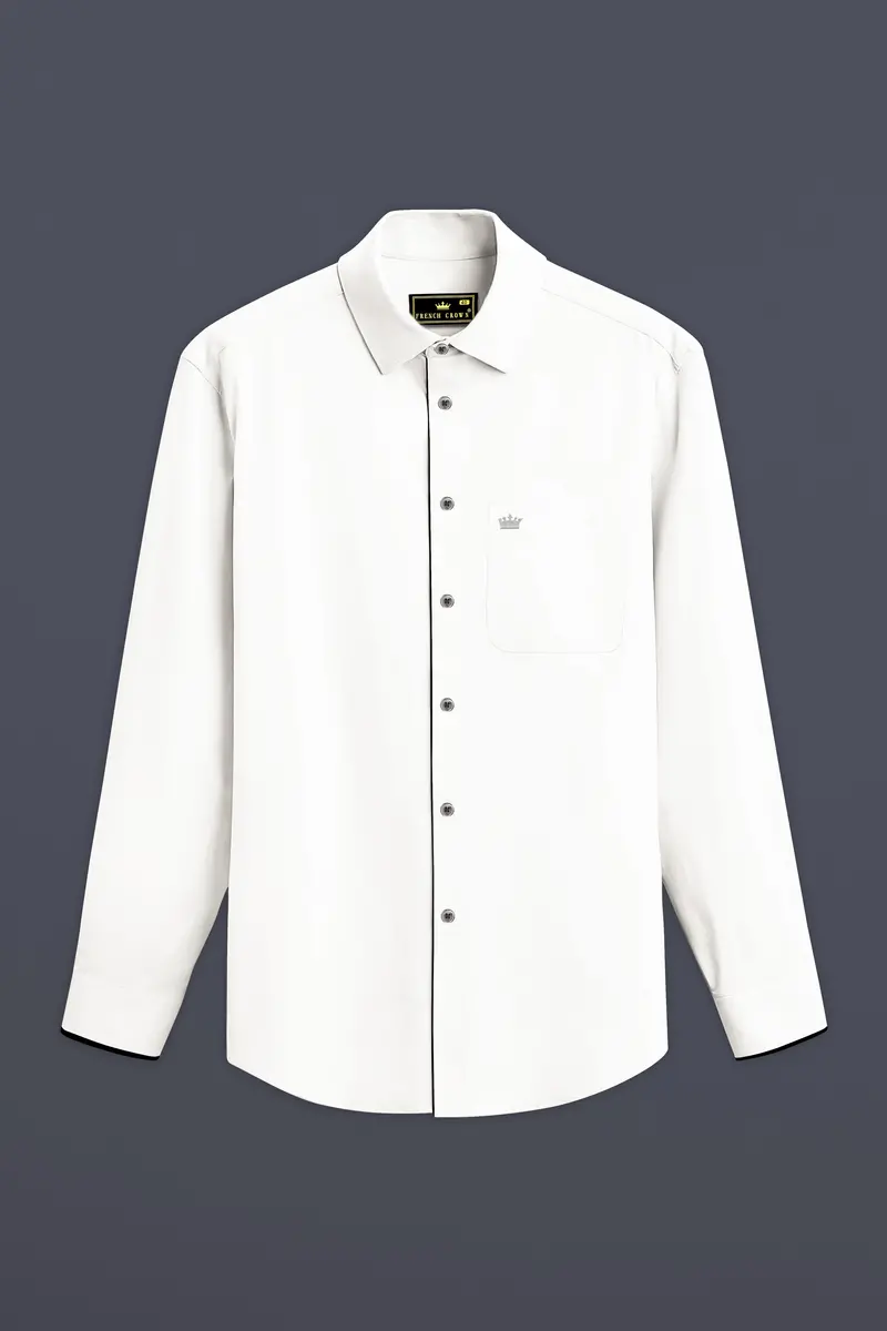 Noirluxe-Bright White With Black Piping Solid Royal Oxford Designer Shirt 5