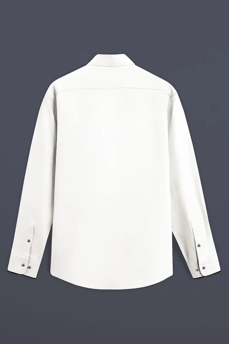 Noirluxe-Bright White With Black Piping Solid Royal Oxford Designer Shirt 6