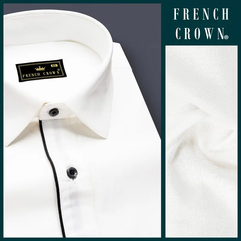 Noirluxe-Bright White With Black Piping Solid Royal Oxford Designer Shirt 9