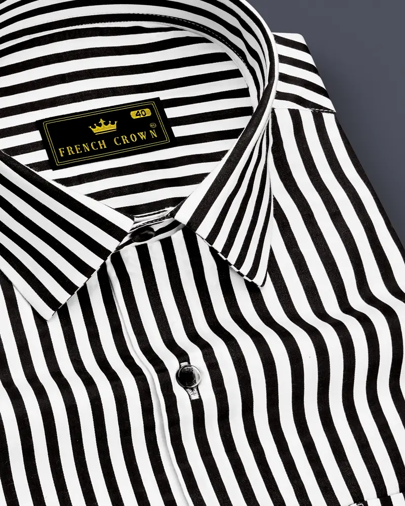 Noirlyn-Jade Black And Bright White Striped Subtle Sheen Super Soft Premium Cotton Dress Shirt 1