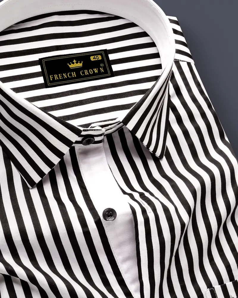 Noirlyn-Jade Black And Bright White Striped Super Soft Premium Cotton Dress Shirt 1