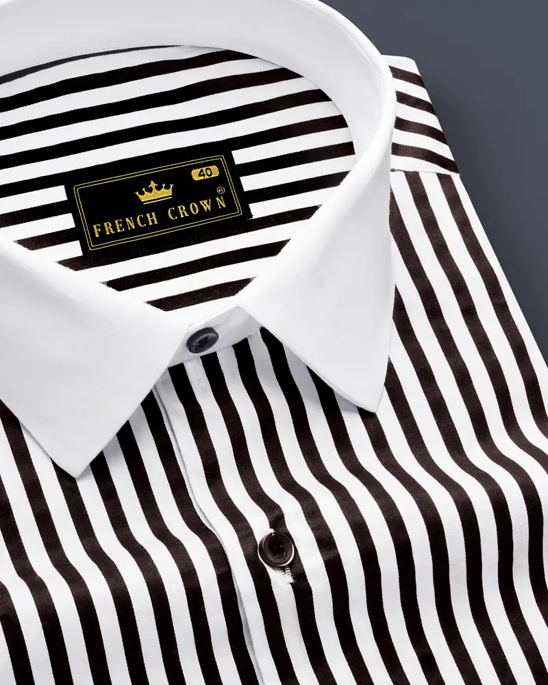 Noirlyn-Jade Black And Bright White Striped Super Soft Premium Cotton Dress White Cuff Collar Shirt 4