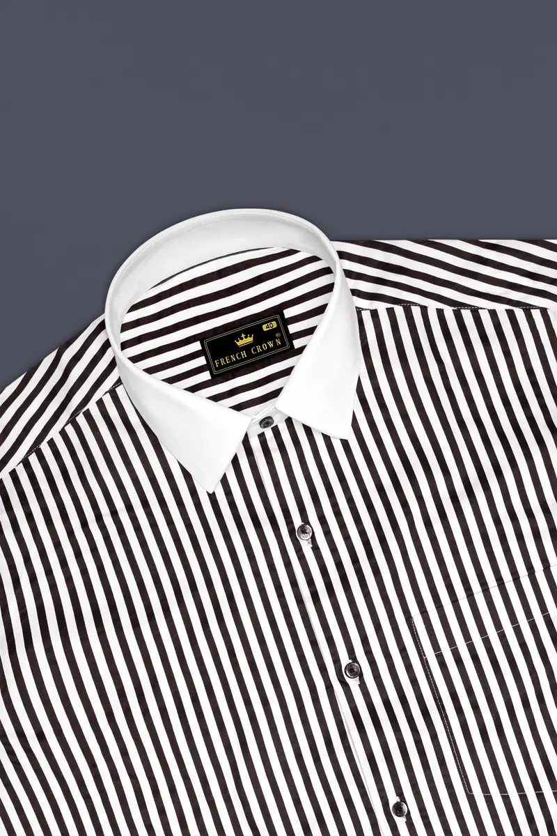 Noirlyn-Jade Black And Bright White Striped Super Soft Premium Cotton Dress White Cuff Collar Shirt 5