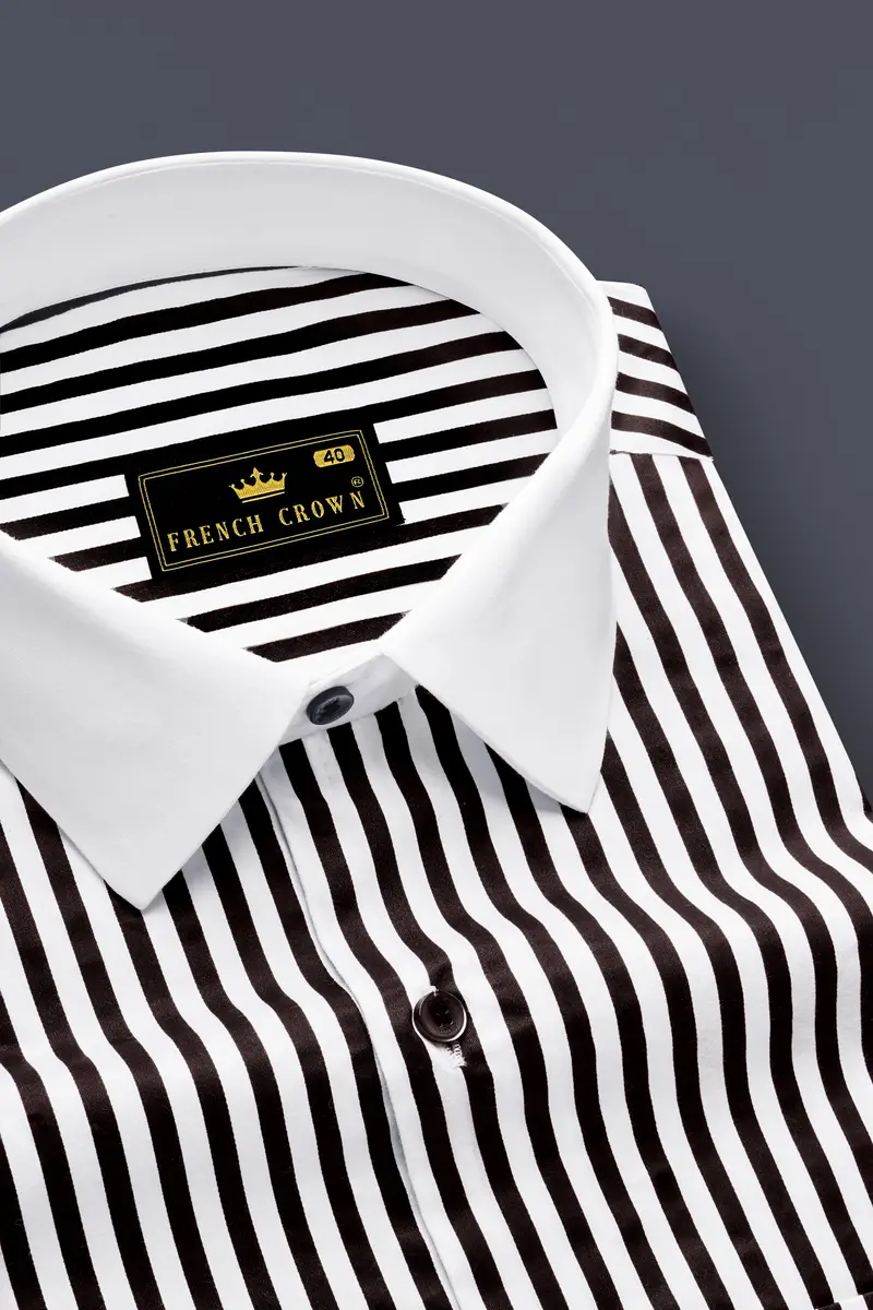 Noirlyn-Jade Black And Bright White Striped Super Soft Premium Cotton Dress White Cuff Collar Shirt 6