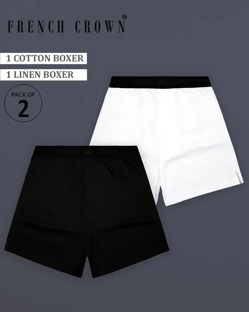 Noirlyn-Jade Black Premium Cotton And Bright White Elastane Stretch Luxurious Linen Boxers 1