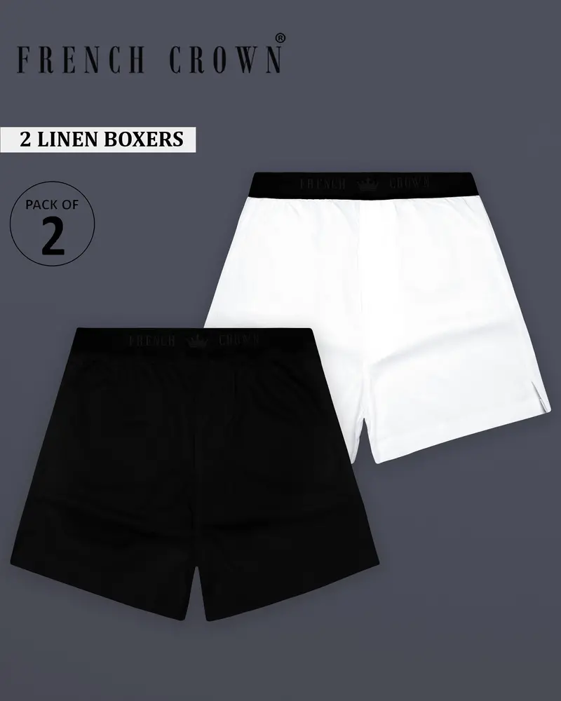 Noirlynx-Jade Black And Bright White Elastane Stretch Luxurious Linen Boxers 1