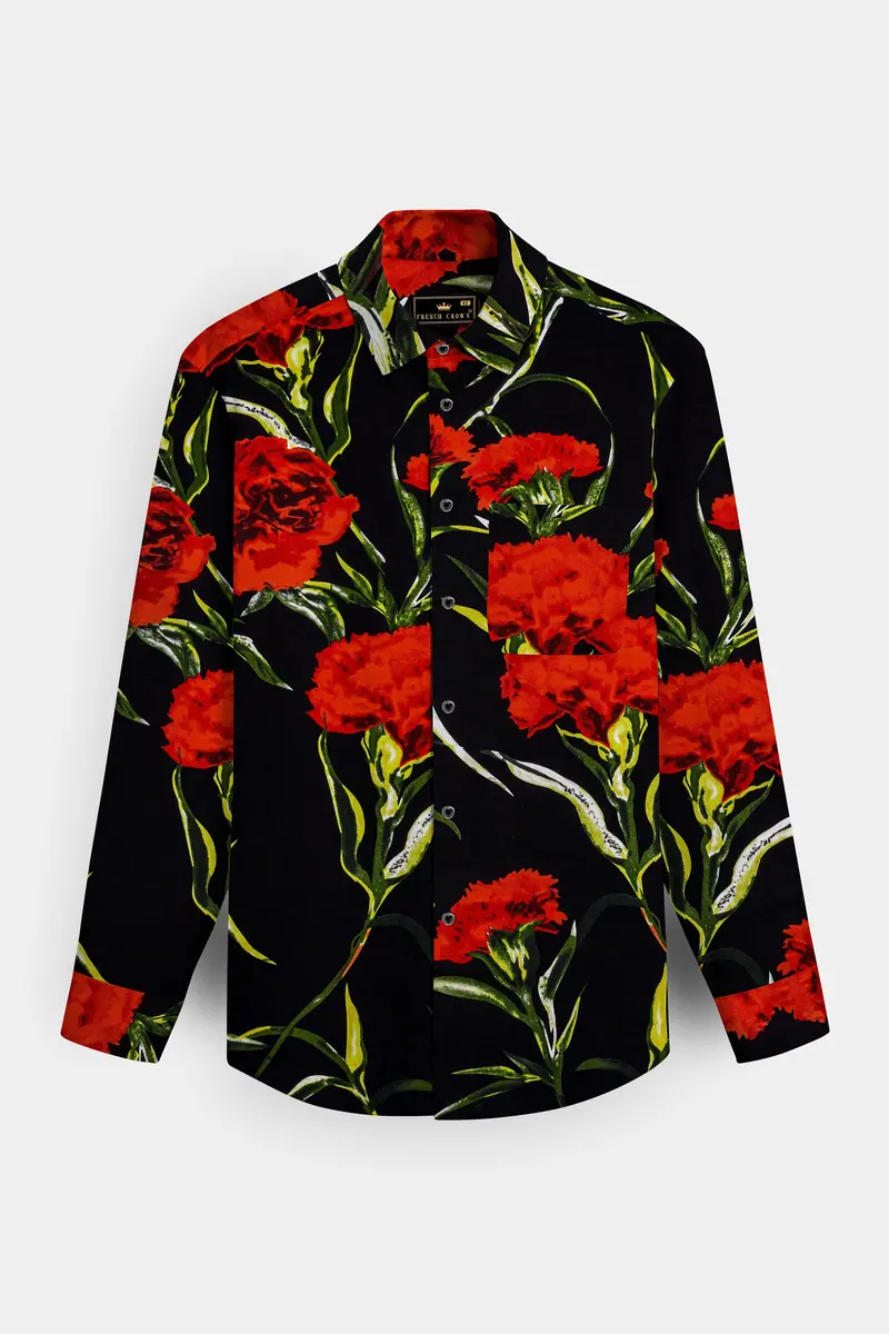 Noirrosa-Jade Black And Milano Red Floral Printed Super Soft Premium Cotton Casual Shirt 2
