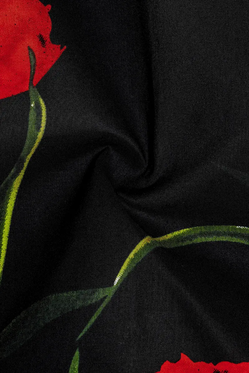 Noirrosa-Jade Black And Milano Red Floral Printed Super Soft Premium Cotton Casual Shirt 3