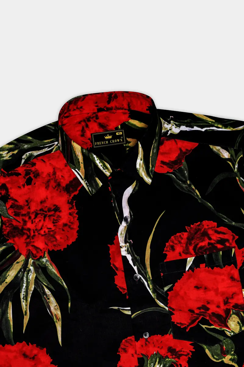 Noirrosa-Jade Black And Milano Red Floral Printed Super Soft Premium Cotton Casual Shirt 6