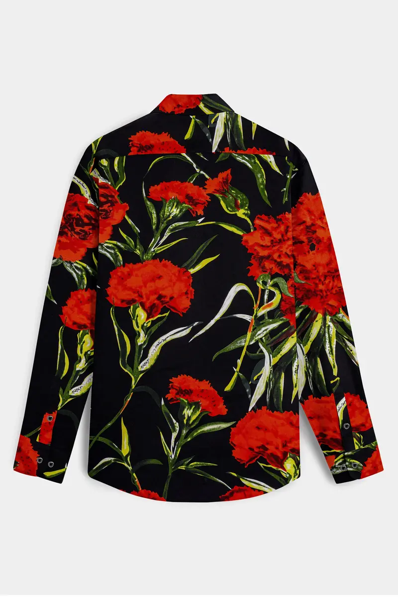 Noirrosa-Jade Black And Milano Red Floral Printed Super Soft Premium Cotton Casual Shirt 7