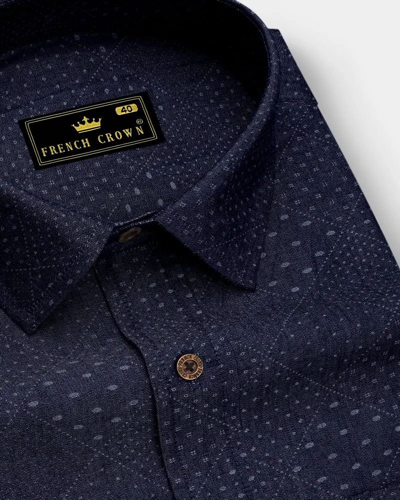 Noivell-Noir Denim Blue Dots Printed Super Soft Premium Cotton Casual Shirt 1